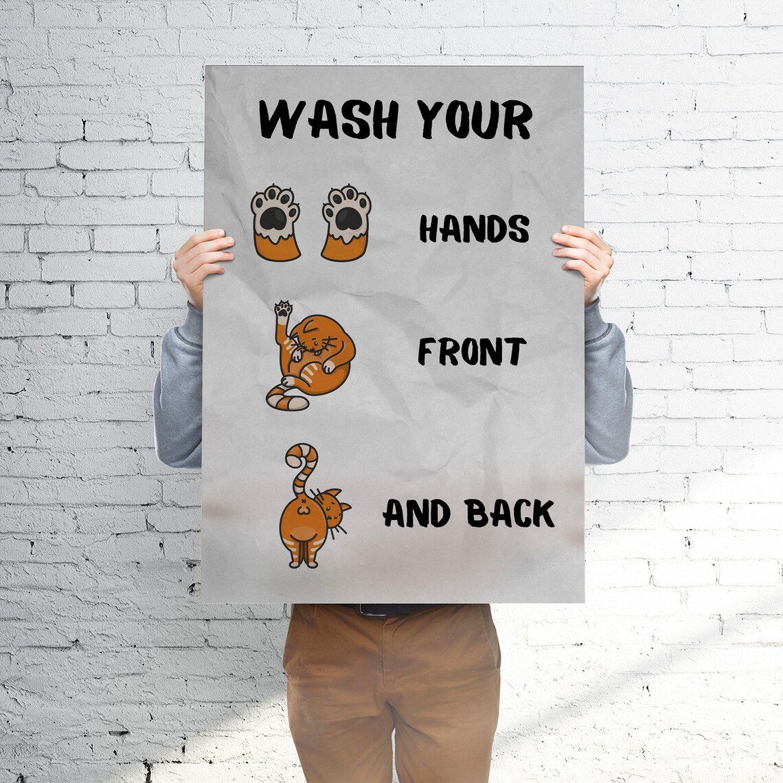 Funny Bathroom Cat Sign, Wash Your Hands Poster - Image 2