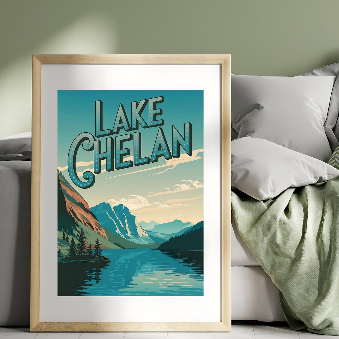 Lake Chelan Rugged Mountain Lake Peaks Vintage Travel Poster