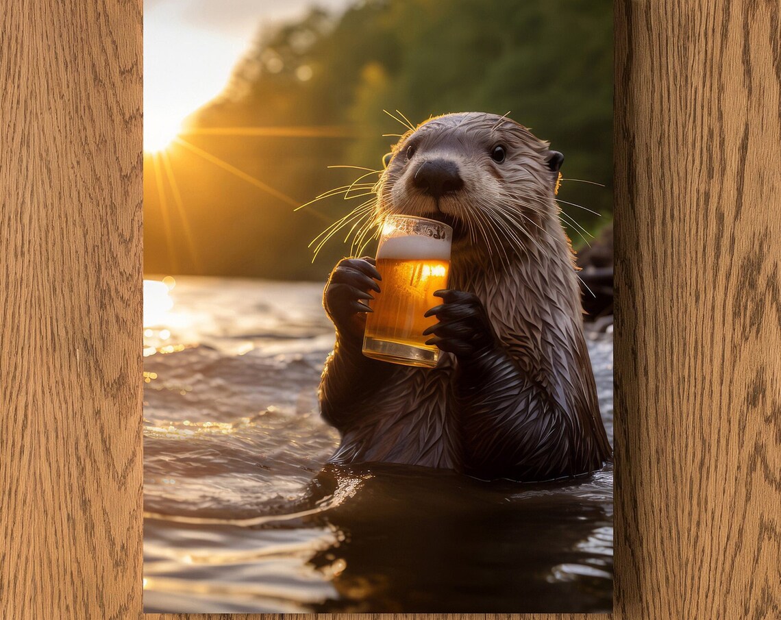 Otter Drinking Beer, Funny Animal Poster