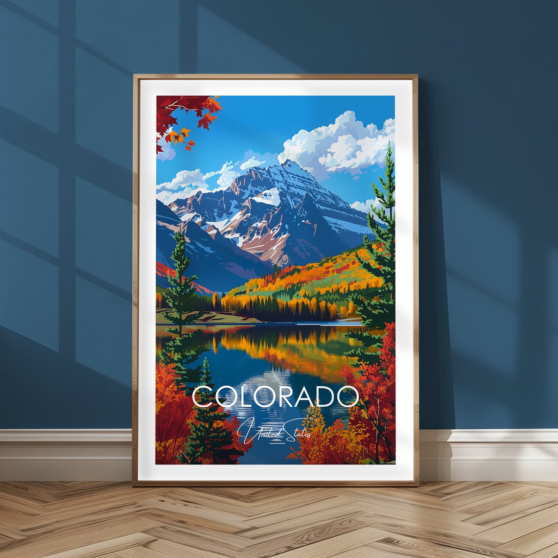 Colorado Rocky Mountains Autumn Lake Reflection Travel Poster