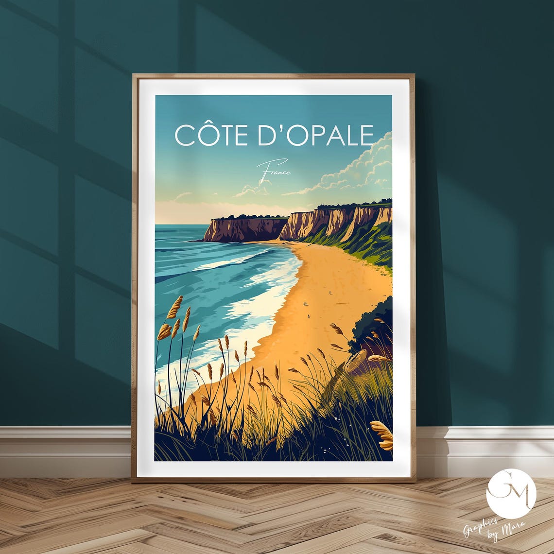 Côte d'Opale France Golden Beach Cliffs Retro Style Travel Poster