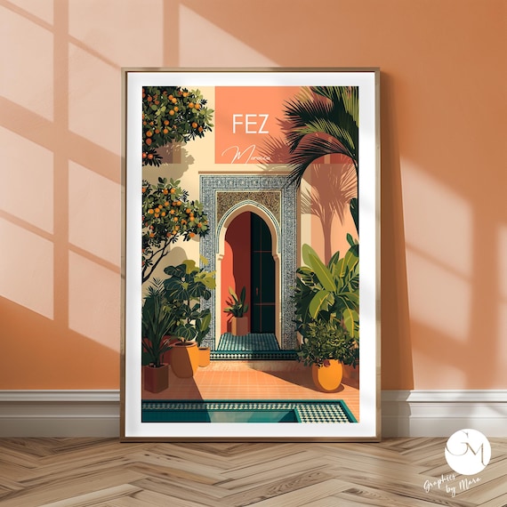 Fez Morocco Riad Doorway Poster With Top Script Caption Variant