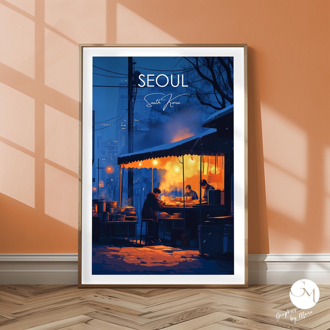 Seoul Winter Street Scene, South Korea Travel Poster