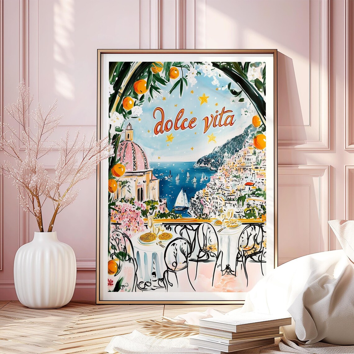La Dolce Vita Amalfi Coast Terrace Oranges Italian Summer Poster