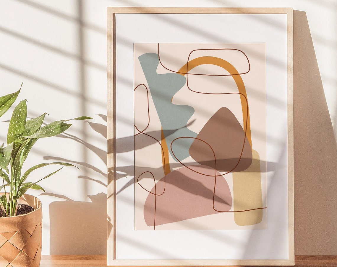 Earthy Organic Shapes With Looping Line Boho Abstract Poster