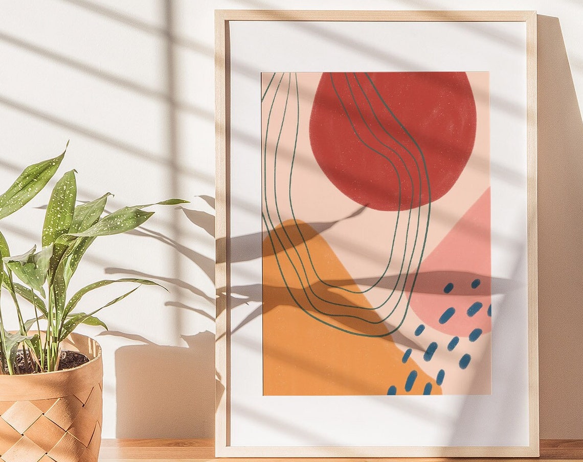 Bold Rust Orange Shapes With Teal Lines Abstract Boho Poster - Image 3