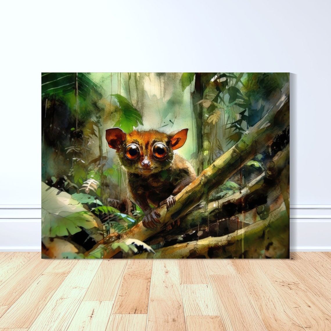 Philippine Tarsier Watercolor Painting Jungle Primate Art Poster