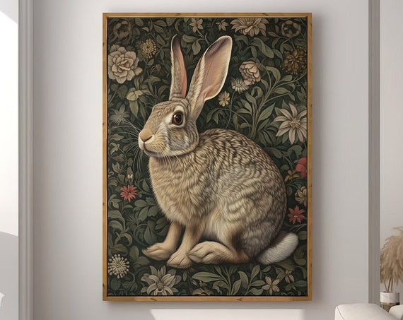William Morris Inspired Rabbit Art Print, Bunny Decor
