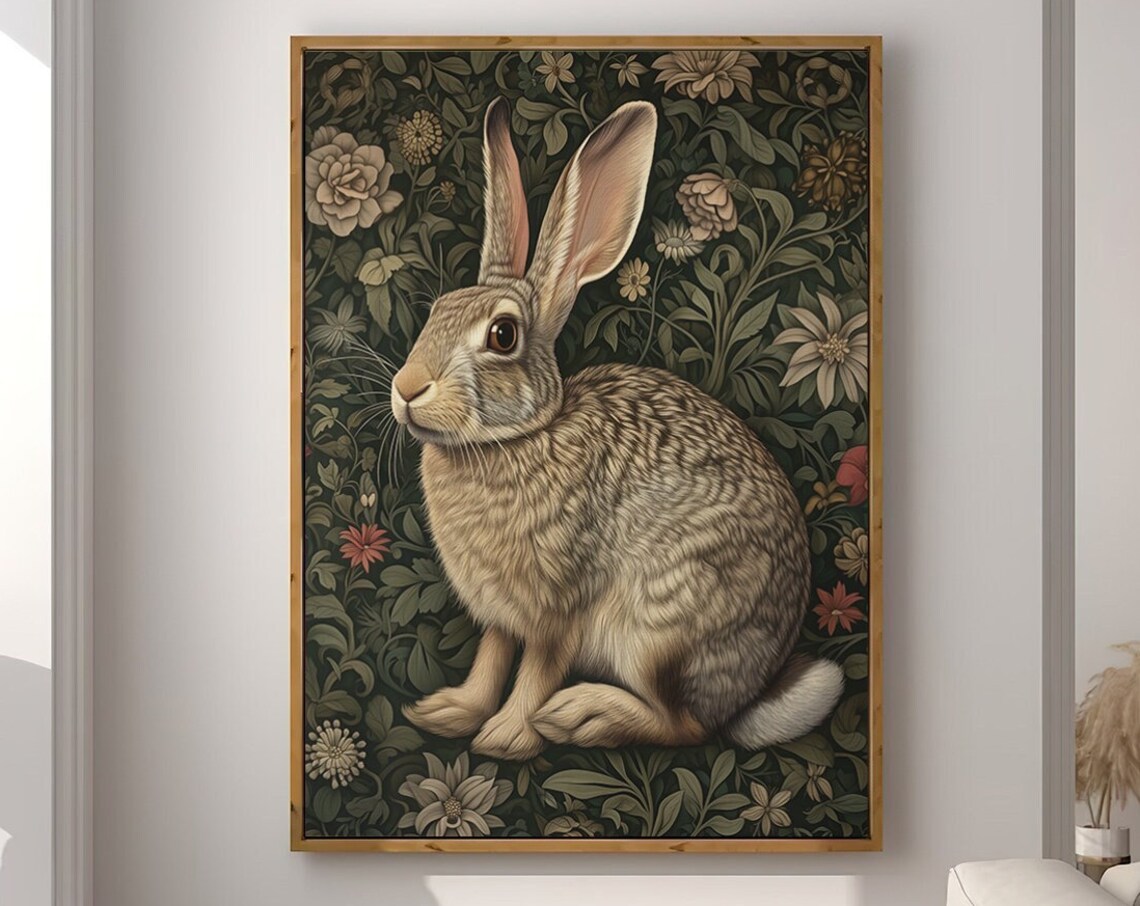 William Morris Inspired Rabbit Art Print, Bunny Decor