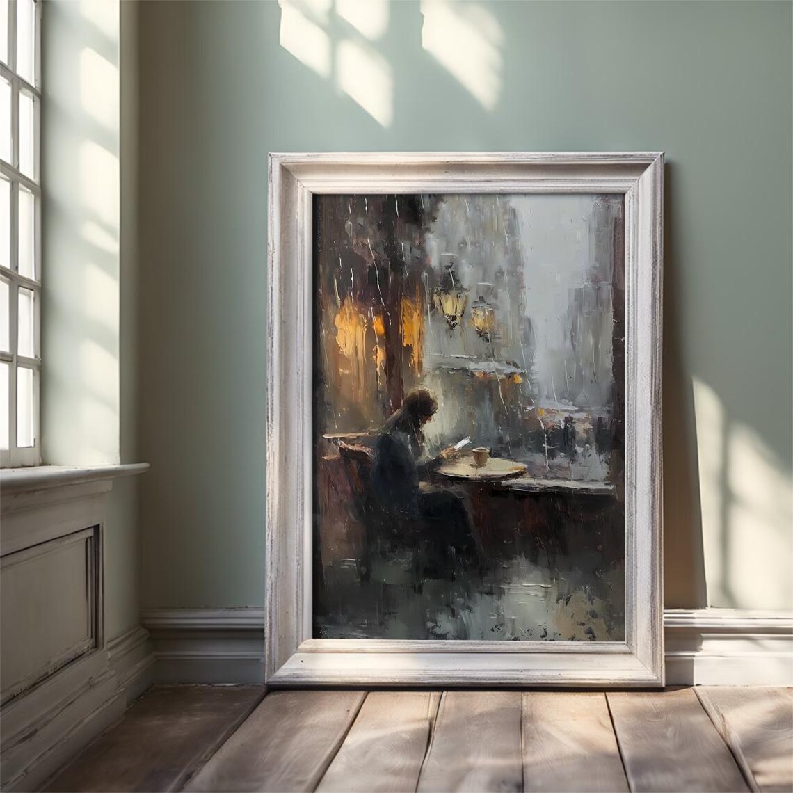 Reading Woman Painting Coffee And Books Painting Oil Pain Wall Art Romantic Rainy Scene Bar Wall Art Illustration Gift Coffee Lovers - Image 3