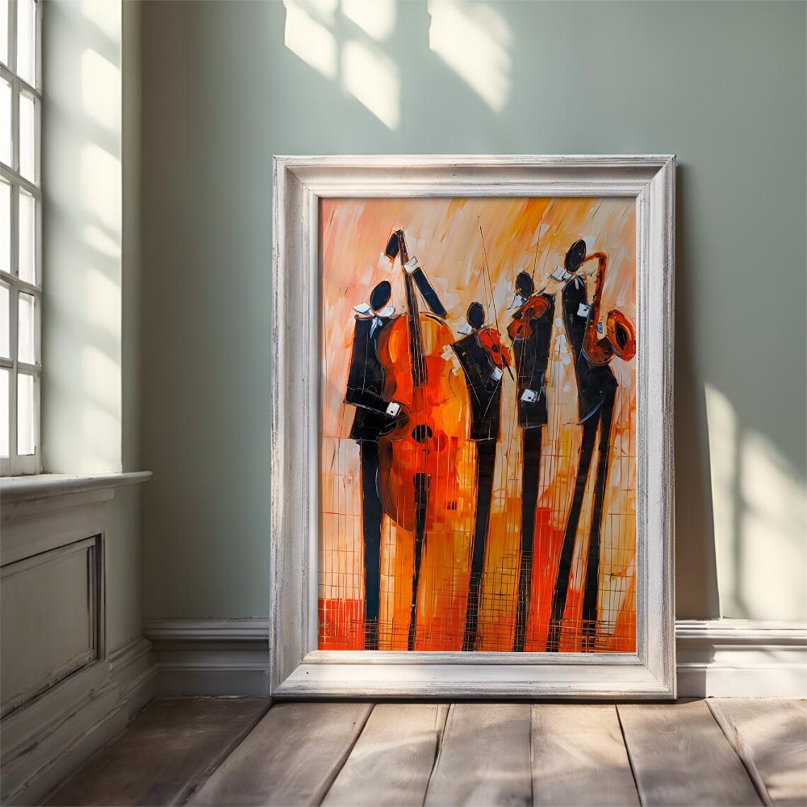 Abstract Jazz Musicians in Warm Orange Expressive Band Poster - Image 2