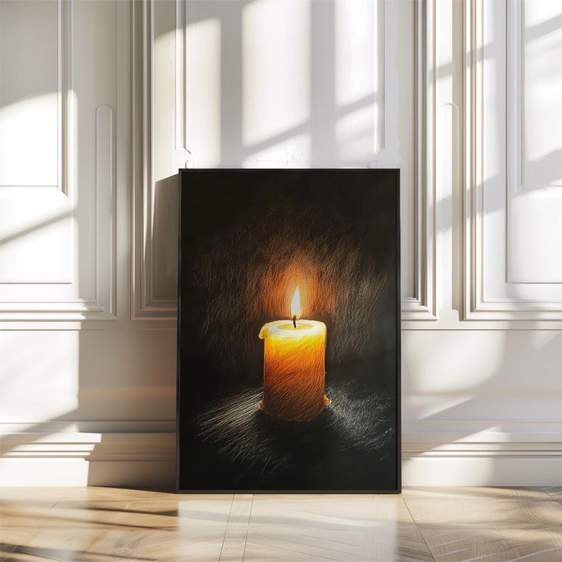 Single Lit Candle Glowing in the Dark Warm Light Sketch Art Poster - Image 3