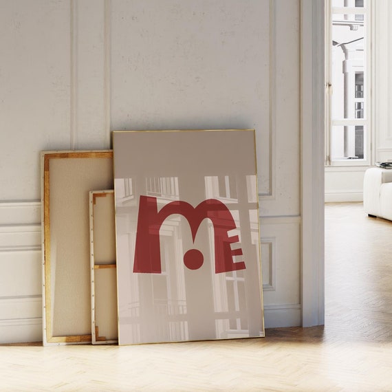 Funny Letter M Print Redbeige Initial Wall Art Alphabet Poster For Kidsdormcollage Room