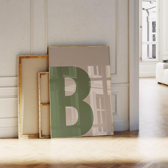 Green Letter Print Initial B Wall Art Bold Alphabet Poster For Kids Dorm Room