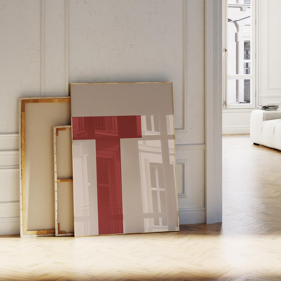 Terracotta Red Letter T on Taupe Minimalist Initial Art Poster