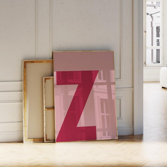 Letter Z Bold Typography Pink Minimalist Kids Nursery Poster