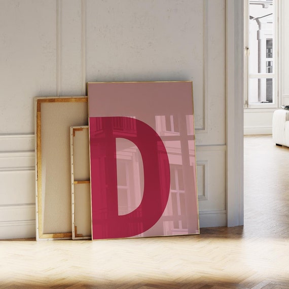 Pink Initial D Print Bold Alphabet Poster Letter Sign For Girls Minimalist Preppy Wallart