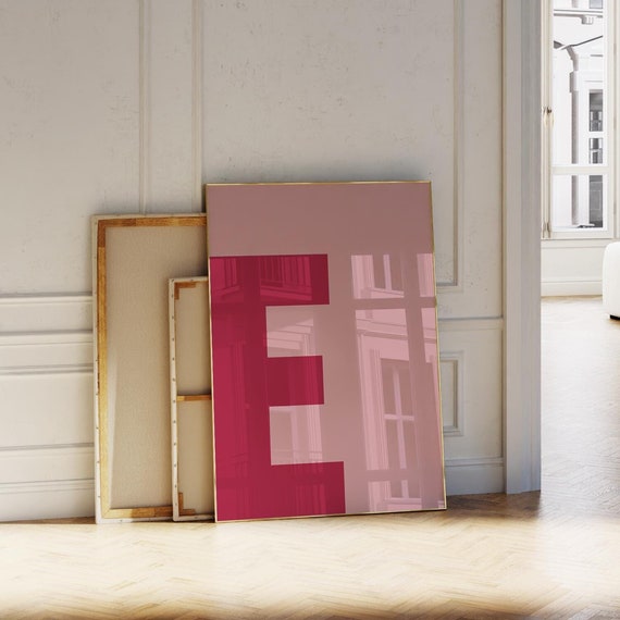 Pink Letter E Print Bold Typography Girly Alphabet Initial Minimalist Poster Preppy Wall Art