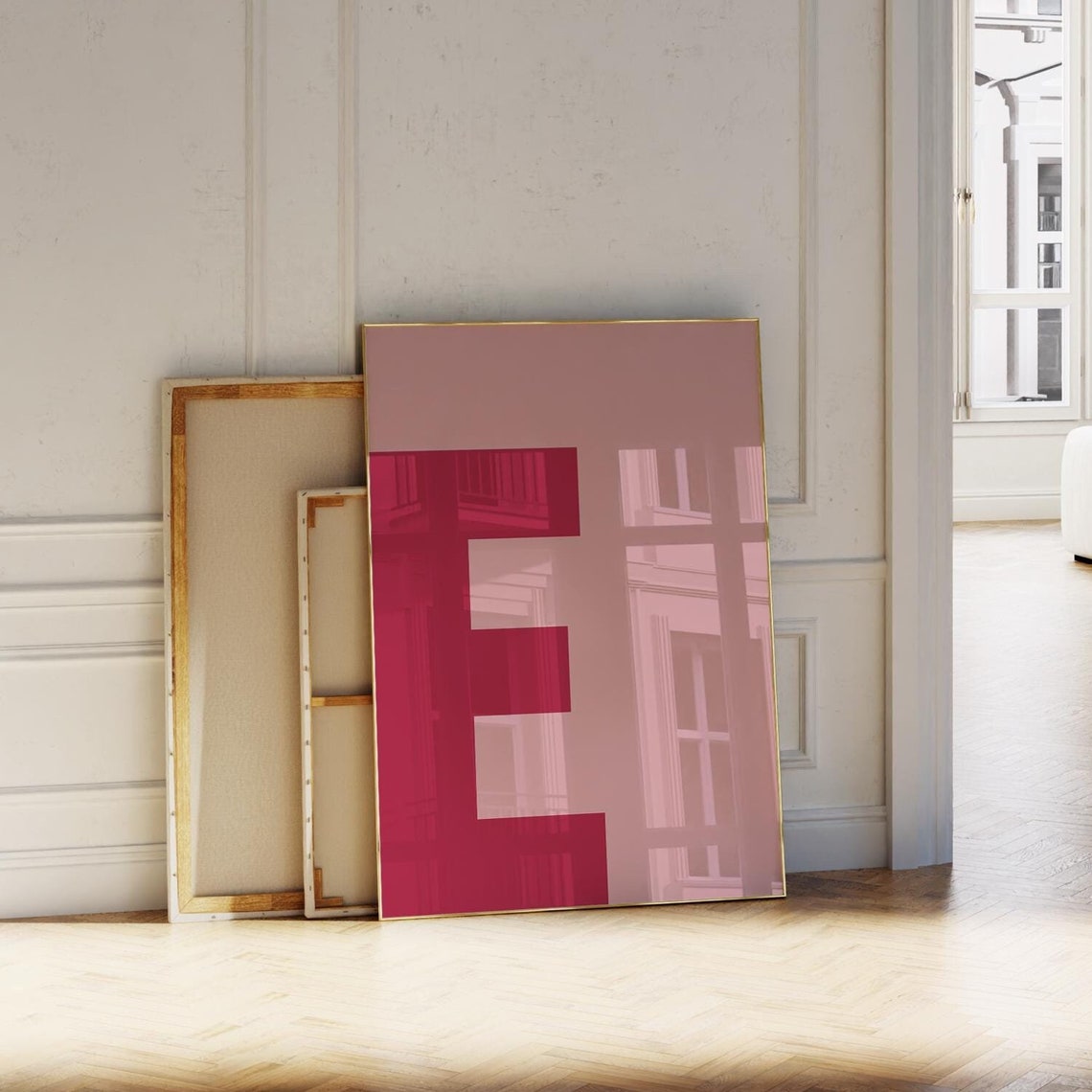 Pink Letter E Initial Alphabet Monogram Minimalist Typography Poster