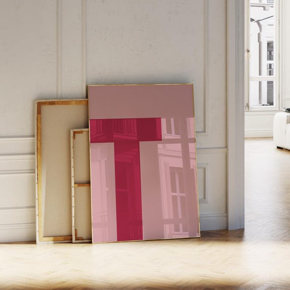Pink Initial T Print Letter Sign For Kidsdorm Room Preppy Alphabet Wall Art