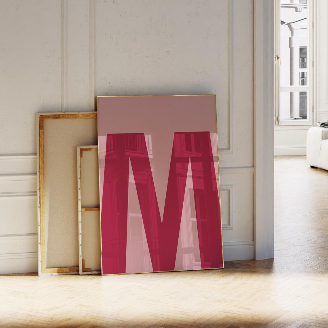 Bold Pink Letter M Monogram Glossy Alphabet Initial Statement Poster