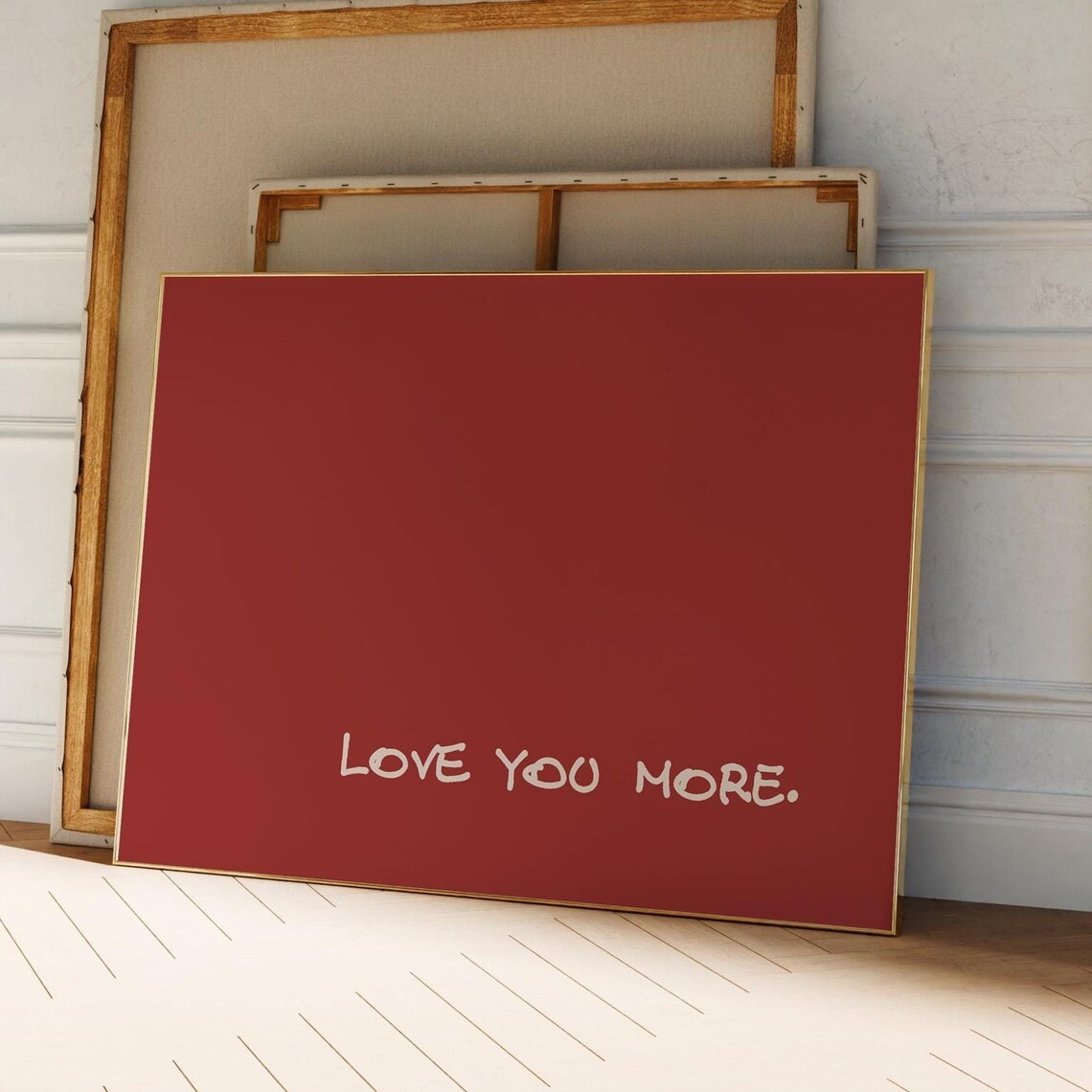 Love You More Handwritten Romantic Quote Minimal Red Art Poster
