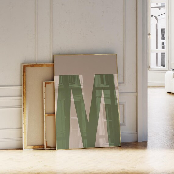 Green Initial M Bold Alphabet Letter Minimalist Nursery Room Poster