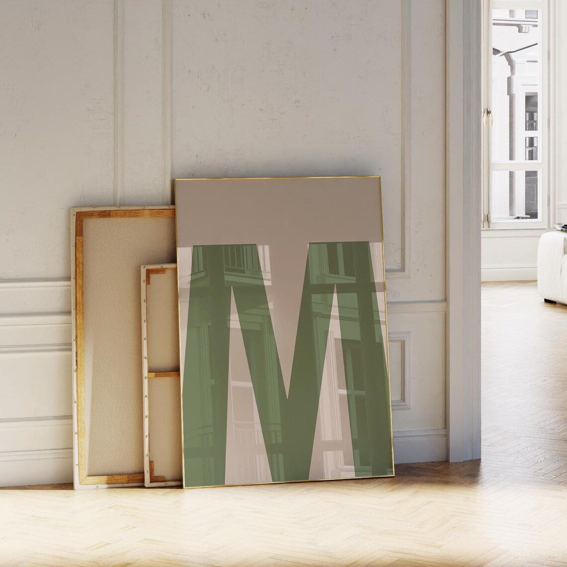 Green Initial M Bold Alphabet Letter Minimalist Nursery Room Poster