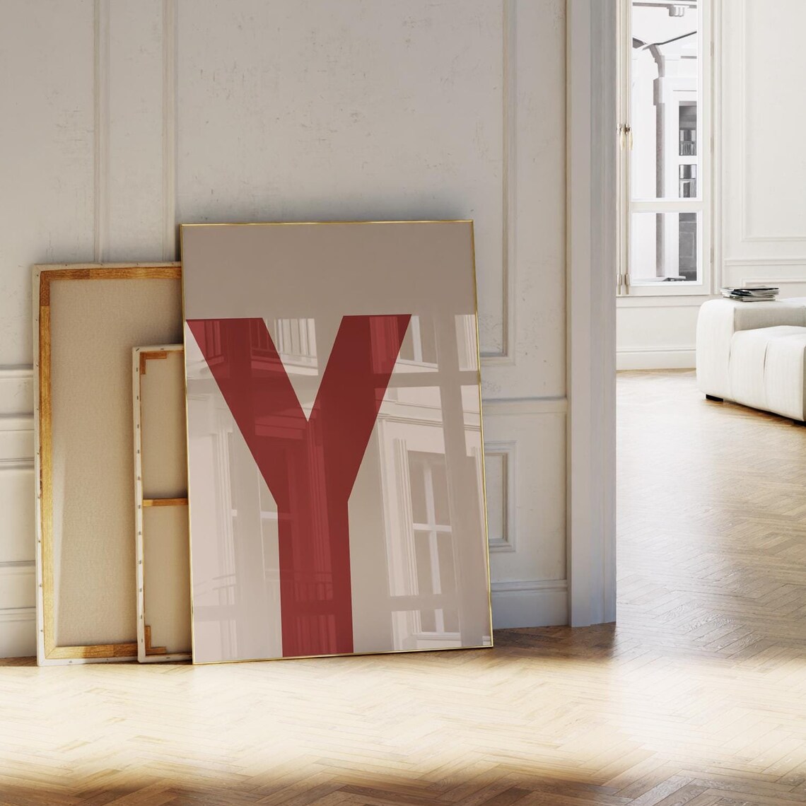 Bold Letter Y Minimalist Beige Burgundy Typography Art Poster
