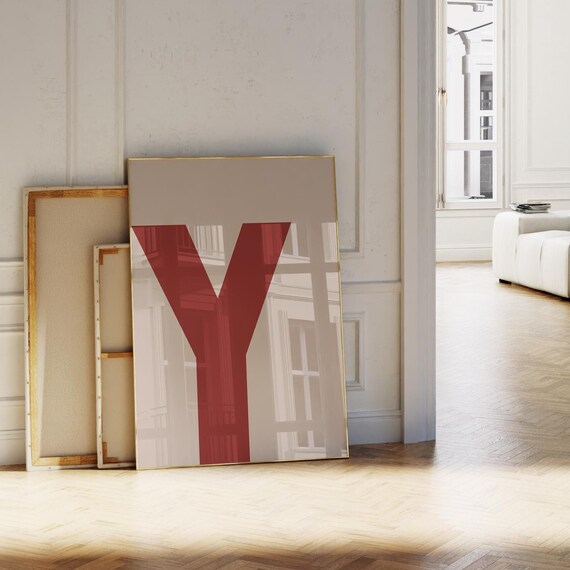 Bold Letter Y Minimalist Beige Burgundy Typography Art Poster