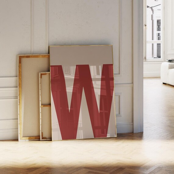 Bold Red Letter W Initial Alphabet Monogram Modern Typography Art Print