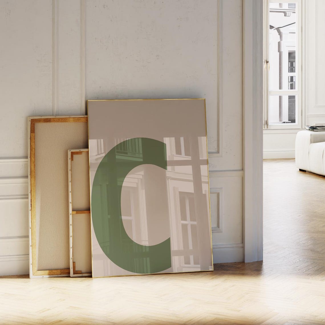 Green Initial C Bold Alphabet Letter Minimalist Nursery Room Poster