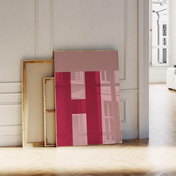 Letter H Monogram Typography Minimalist Magenta Pink Wall Decor Poster