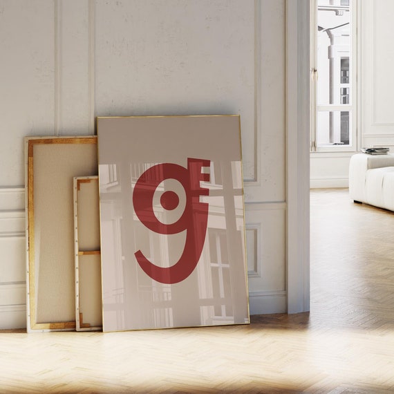 Funny Letter G Print Redbeige Initial Wall Art Alphabet Poster For Kidsdormcollage Room