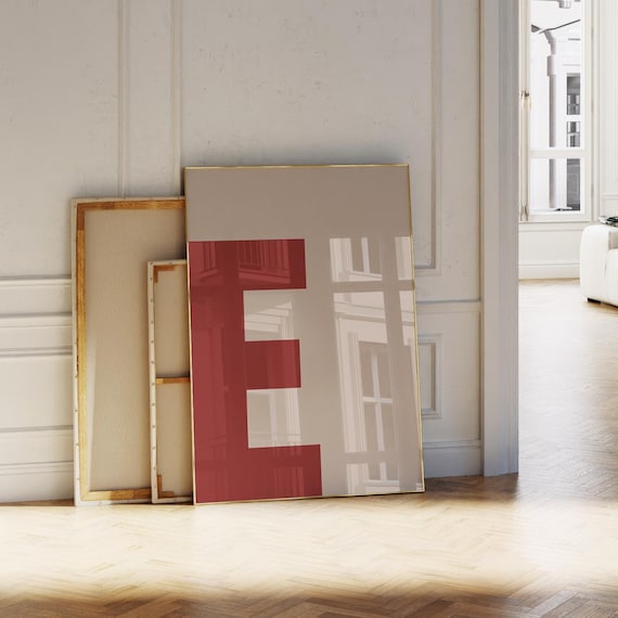 Letter E Red Initial Poster Bold Alphabet Modern Typography Art