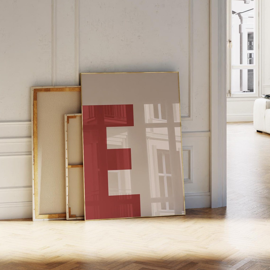 Letter E Red Initial Poster Bold Alphabet Modern Typography Art