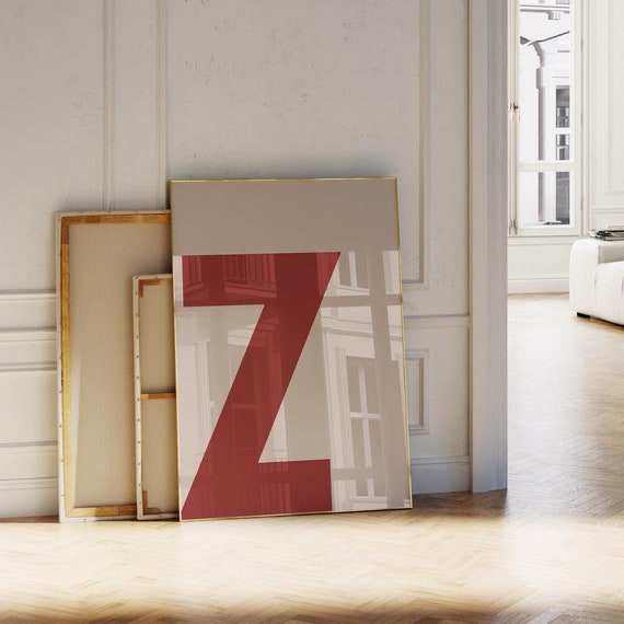 Letter Z Print Redbeige Initial Wall Art Bold Alphabet Poster For Nurserykidsdormcollegeofficebedroomliving Room