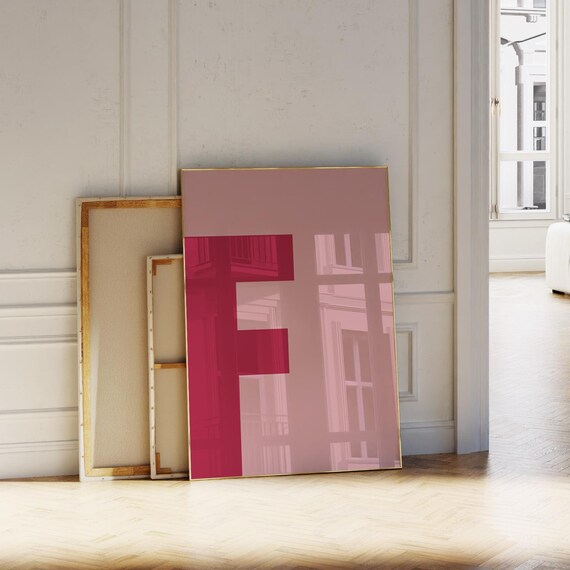 Letter F Monogram Typography Minimalist Magenta Pink Decor Poster