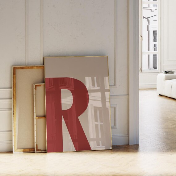 Bold Letter R Minimalist Beige Burgundy Typography Art Poster