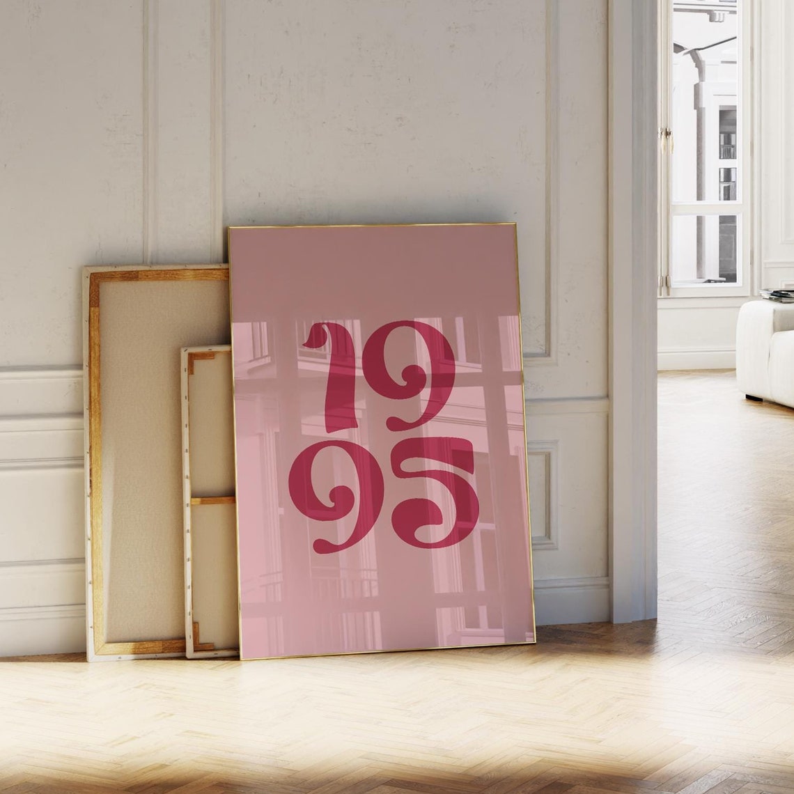 1995 Birth Year Bold Red Retro Numerals Blush Pink Gift Poster