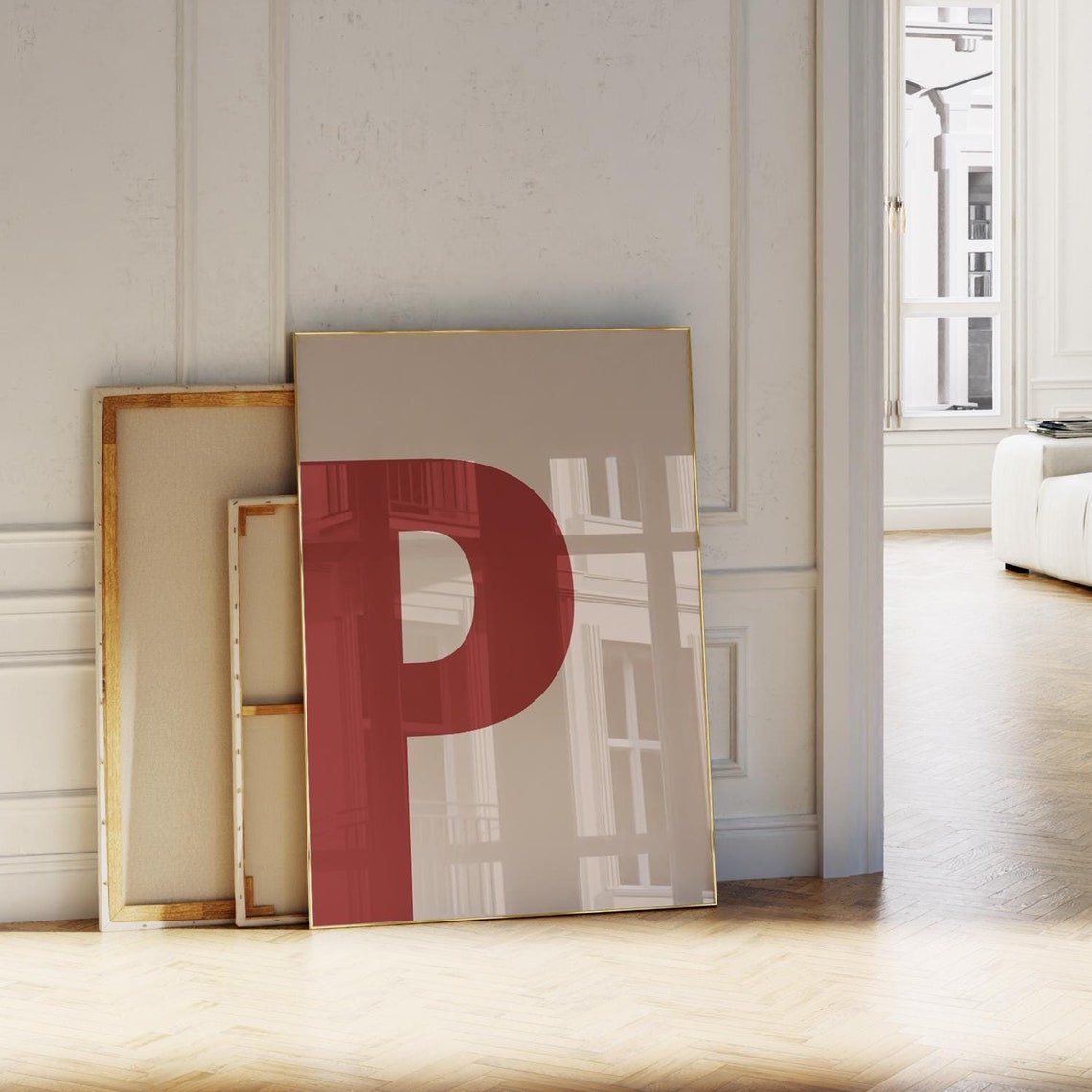 Letter P Red Initial Poster Bold Alphabet Modern Typography Art