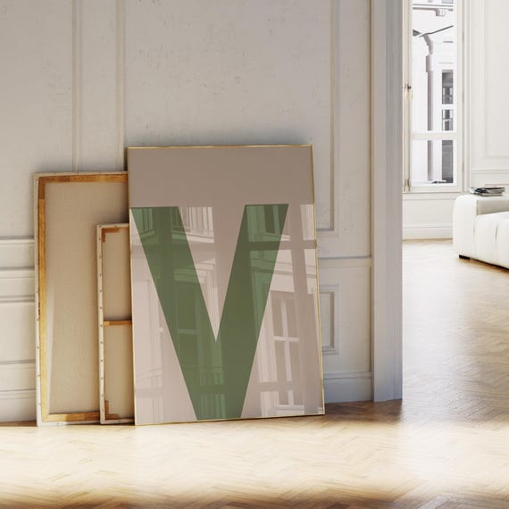 Green Initial Print Minimalist Wall Art Alphabet Poster Letter For Kids Dorm Room