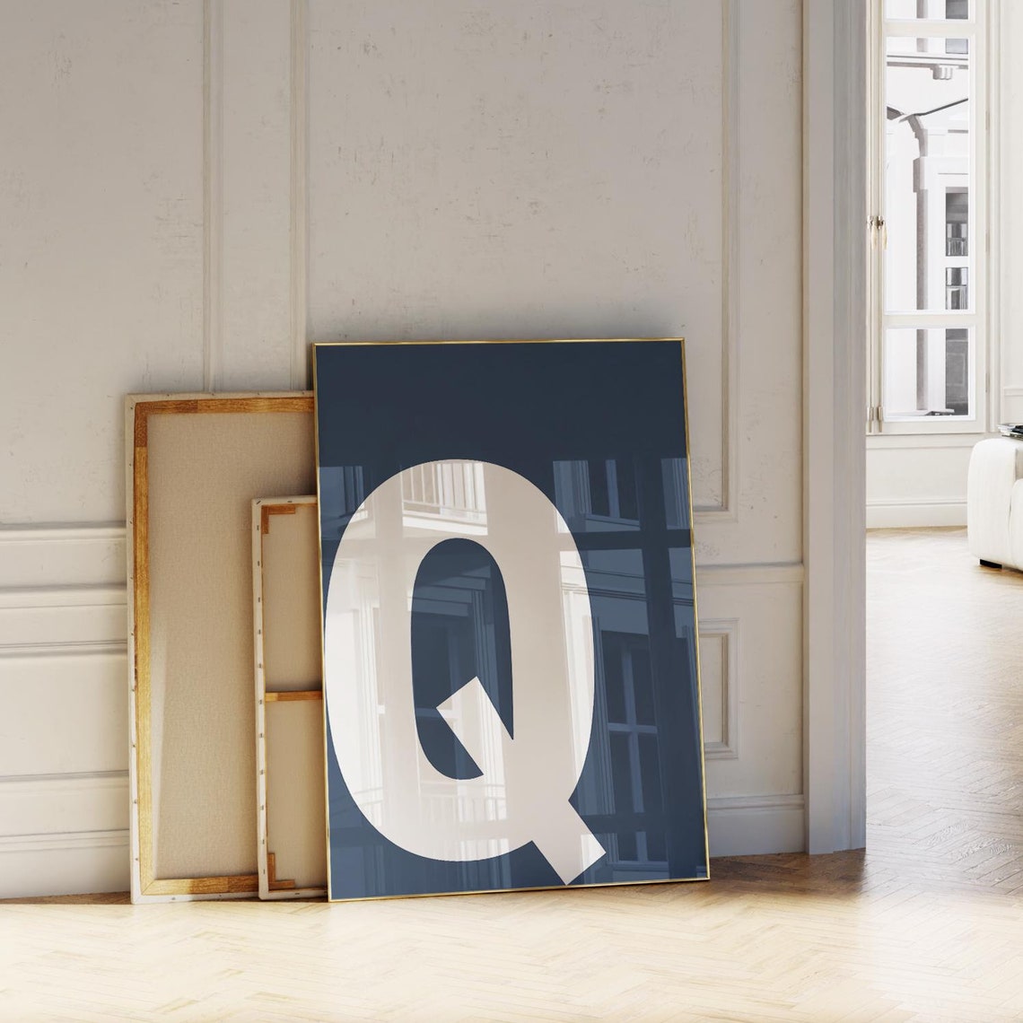 Letter Q Navy Blue Monogram Initial Poster for Modern Home Decor