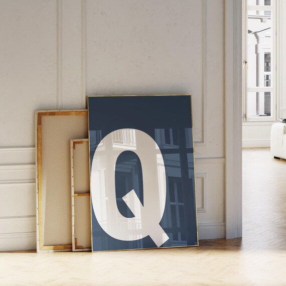 Letter Q Navy Blue Monogram Initial Poster for Modern Home Decor