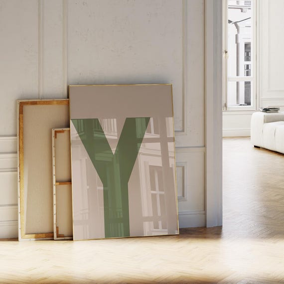 Green Letter Print Initial Y Wall Art Alphabet Poster Trendy Minimalist Monogram Decor