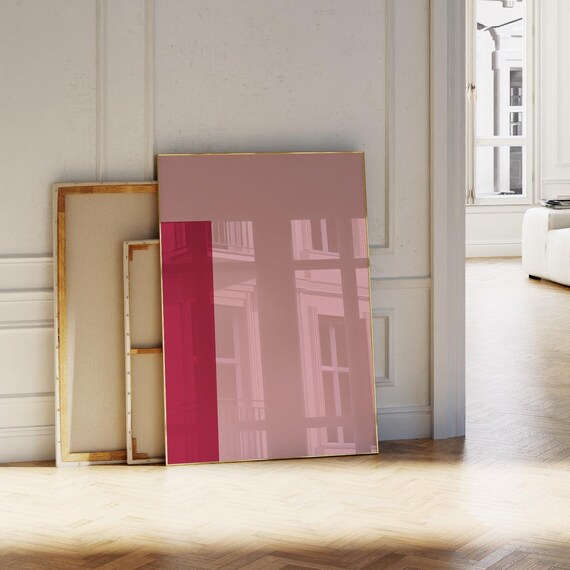 Crimson Stripe Blush Pink Minimalist Abstract Color Block Poster