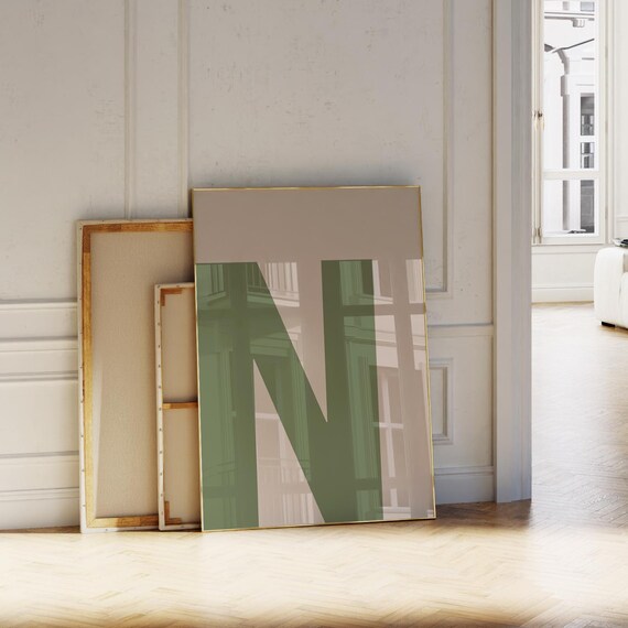 Green Initial N Bold Alphabet Letter Minimalist Nursery Room Poster