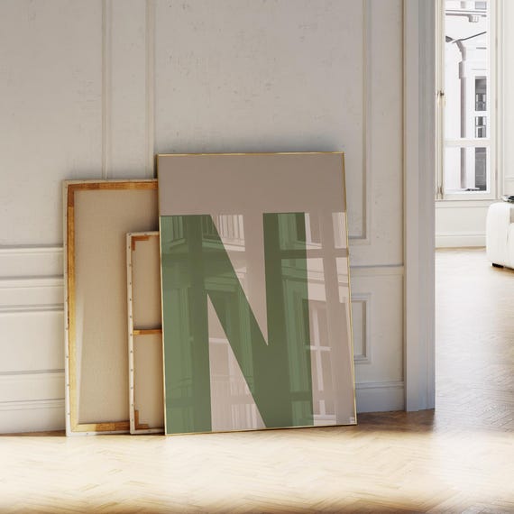 Green Letter N Print Alphabet Poster Initial Art For Wall Minimalist Dorm Room