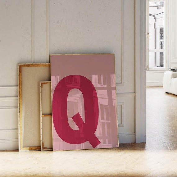 Letter Q Print Pink Initial Poster Minimalist Preppy Art For Girlsroom Alphabet Wall
