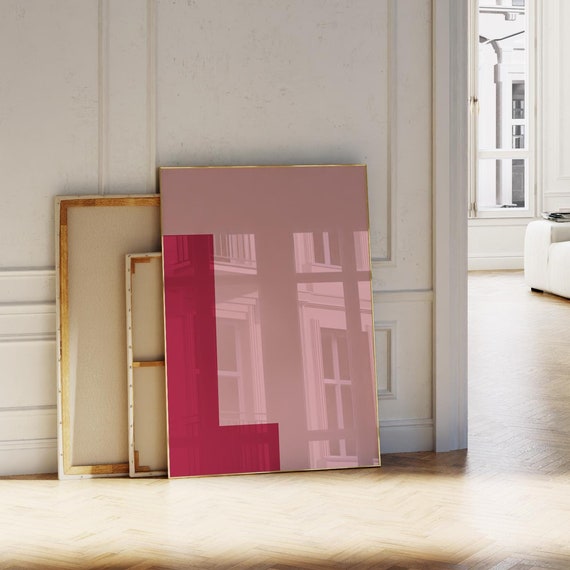 Pink Initial Print Minimalist Wall Art Alphabet Poster Letter For Kids Dorm Room